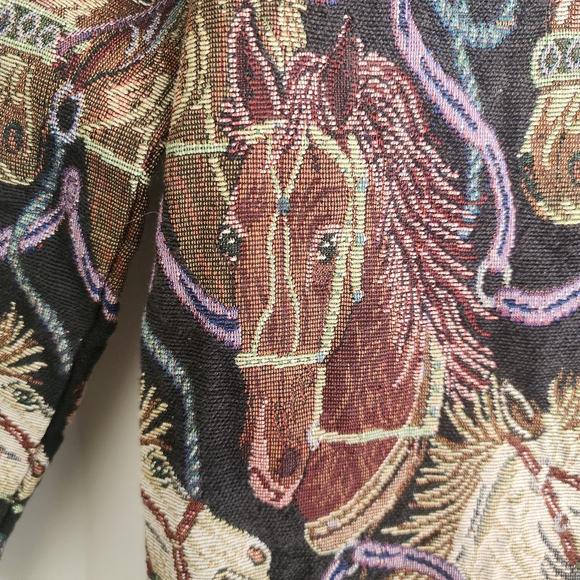 Vintage 90s Daniel K Embroidered Tapestry Horse Head Print Woven Blazer Jacket S - Picture 12 of 13